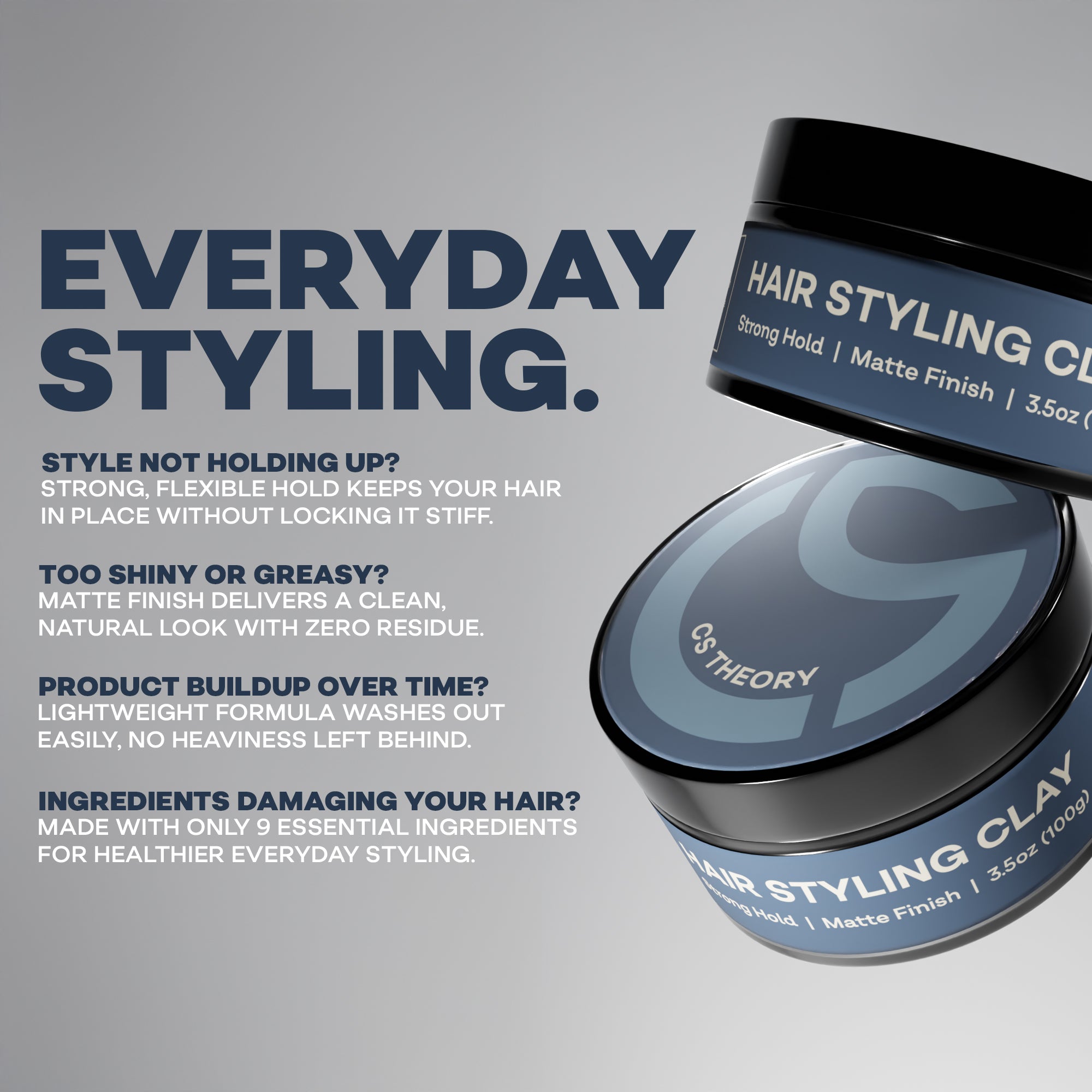 Guy styling hair with CS Theory Hair Clay – natural everyday look